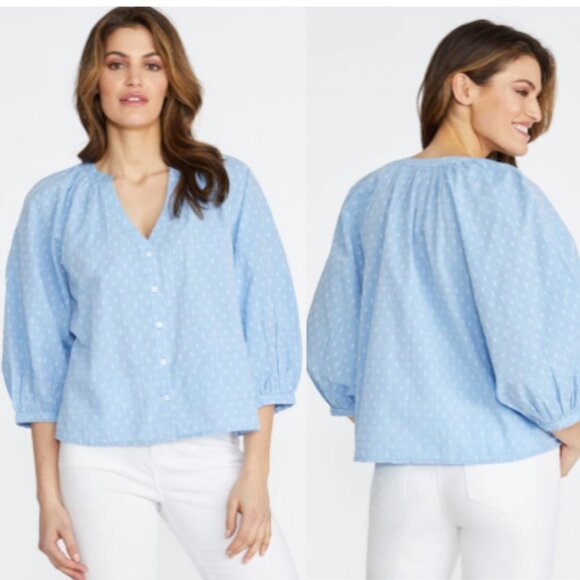 Badgley Mischka Tops - Badgley Mischka Swiss Dot Cotton Puff Sleeve Blouse Size S